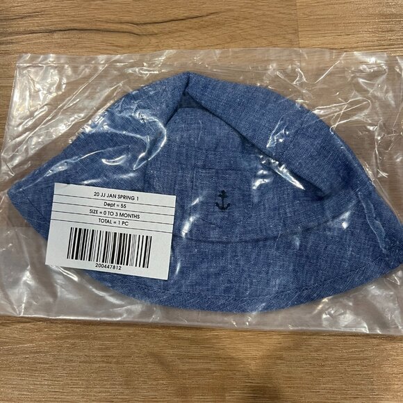 NWT Janie and Jack Blue Anchor Bucket Hat Size 0-3 Months - Picture 2 of 3